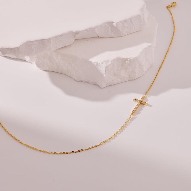 Poxtex Cross Necklace for Women Girls, Dainty 14K Gold Silver Plated Cross Choker Pendant Jewelry Non Tarnish Waterproof Trendy Cute Simple Small Necklace Easter Christian Baptism Religious Faith Jewelry Gifts - Image 5